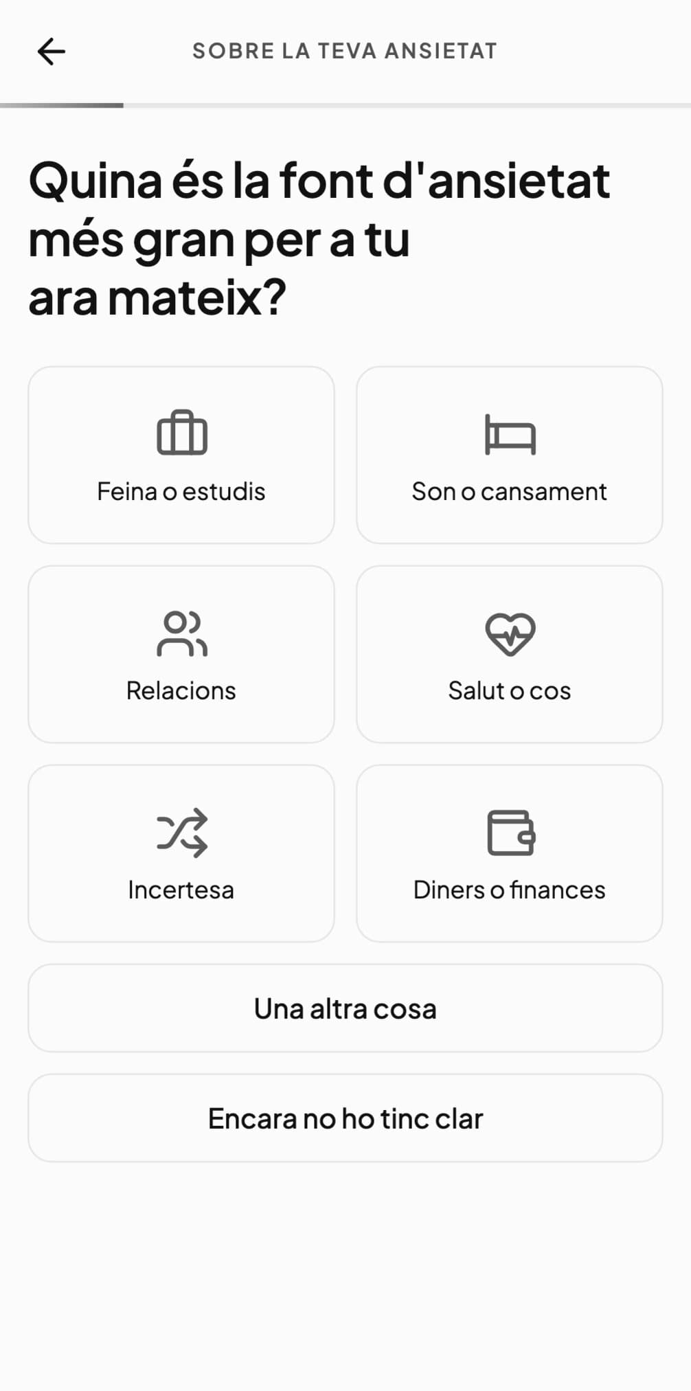 L'Andy preguntant quina és ara mateix la font d'ansietat més gran, amb respostes com feina, son, relacions i diners