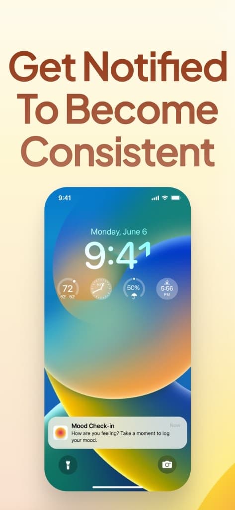 Andy mood check-in reminder notification on iPhone lock screen