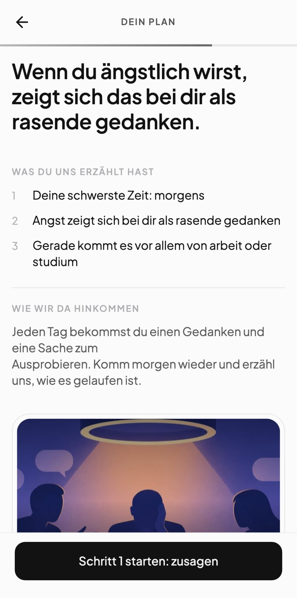 Ein Andy-Plan aus den Antworten einer Person, mit einem Ziel für Tag 14