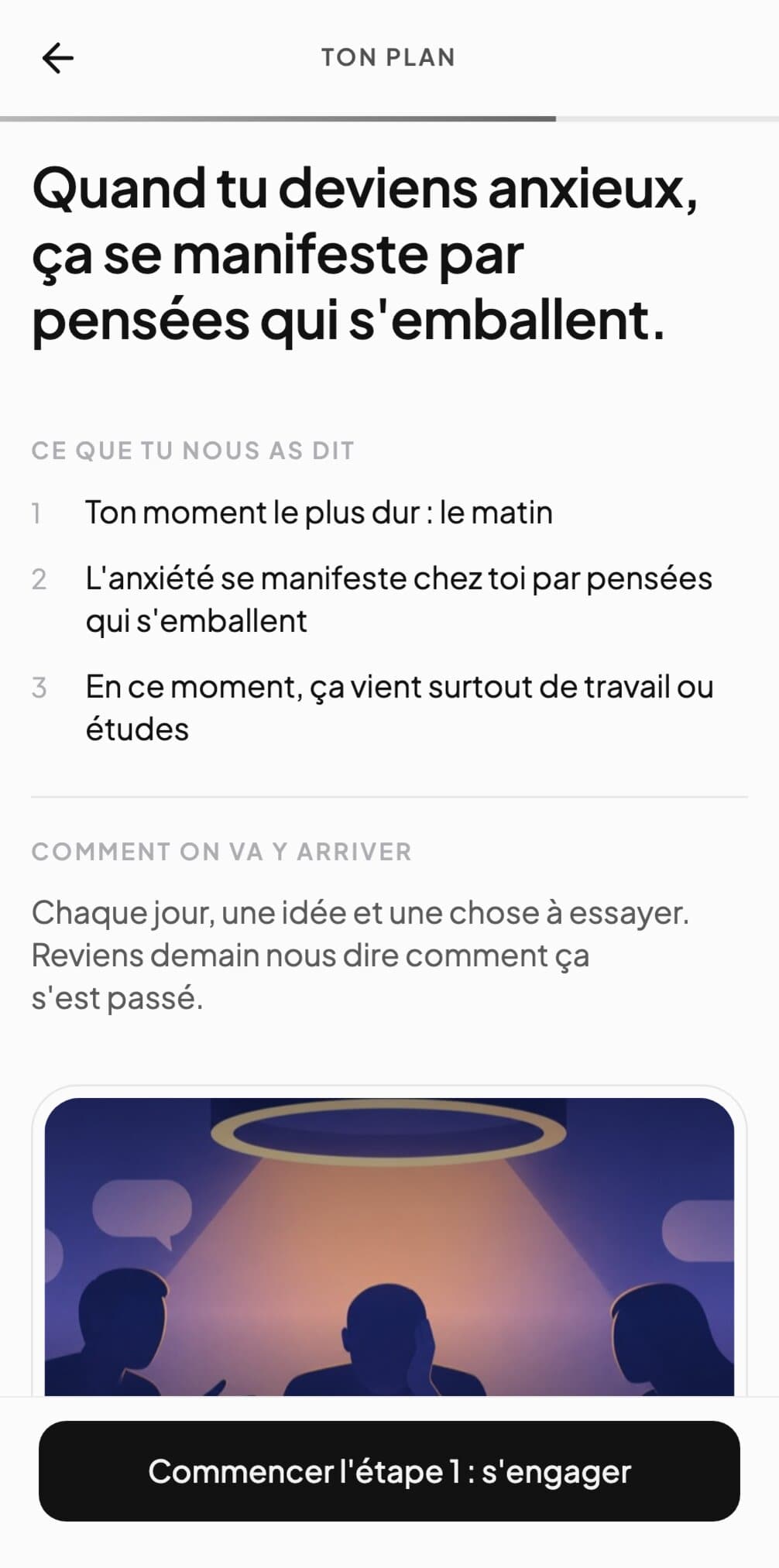 Un plan Andy écrit à partir des réponses d'une personne, avec un objectif pour le jour 14