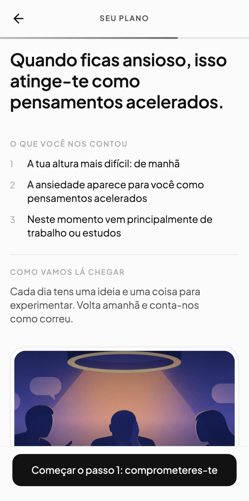 Um plano do Andy escrito a partir das respostas de uma pessoa, com um objetivo para o dia 14