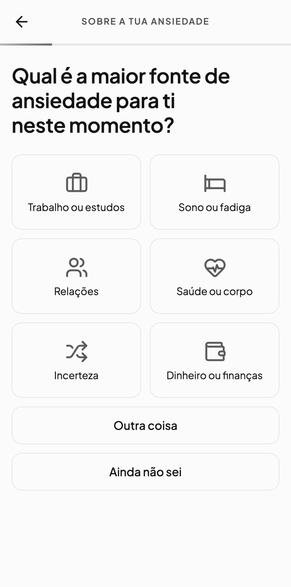 O Andy a perguntar qual é neste momento a maior fonte de ansiedade, com respostas como trabalho, sono, relações e dinheiro