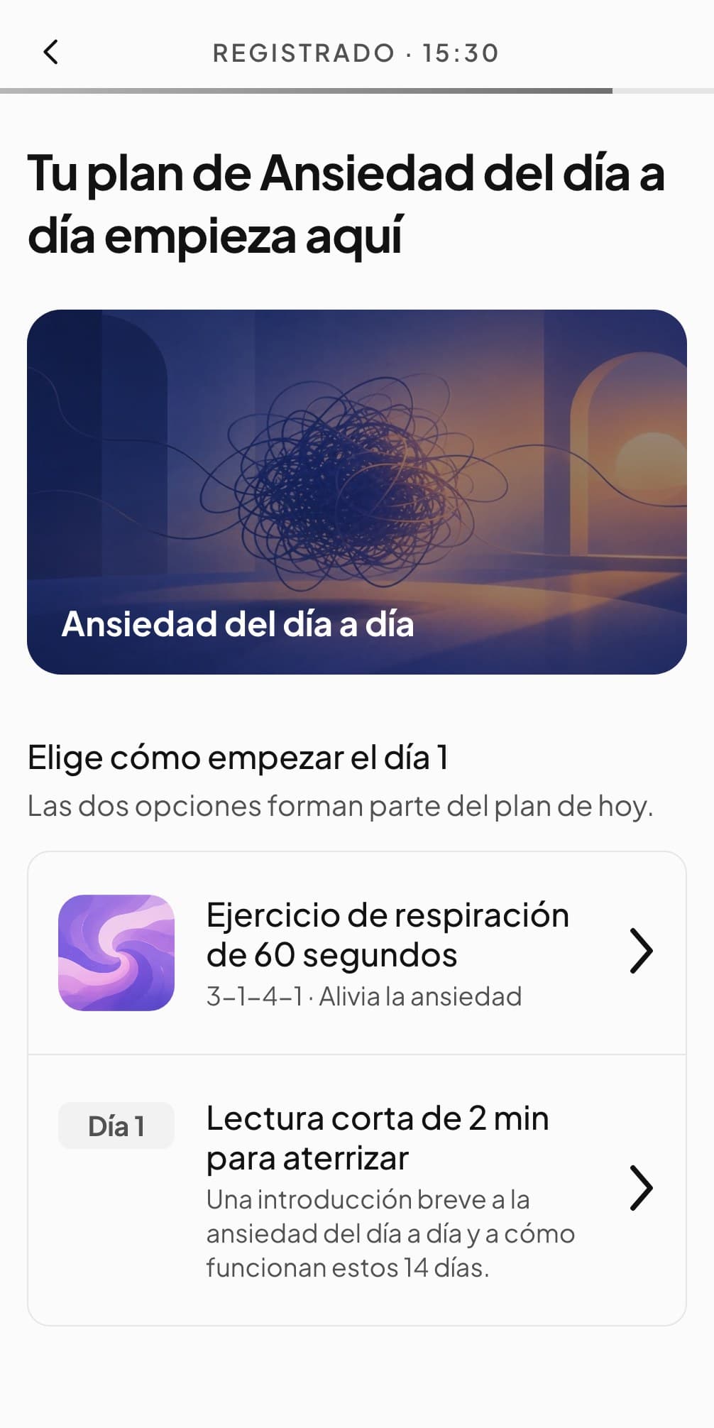 Día 1 de un plan de Ansiedad del día a día en Andy: un ejercicio de respiración de 60 segundos o una lectura de dos minutos para aterrizar