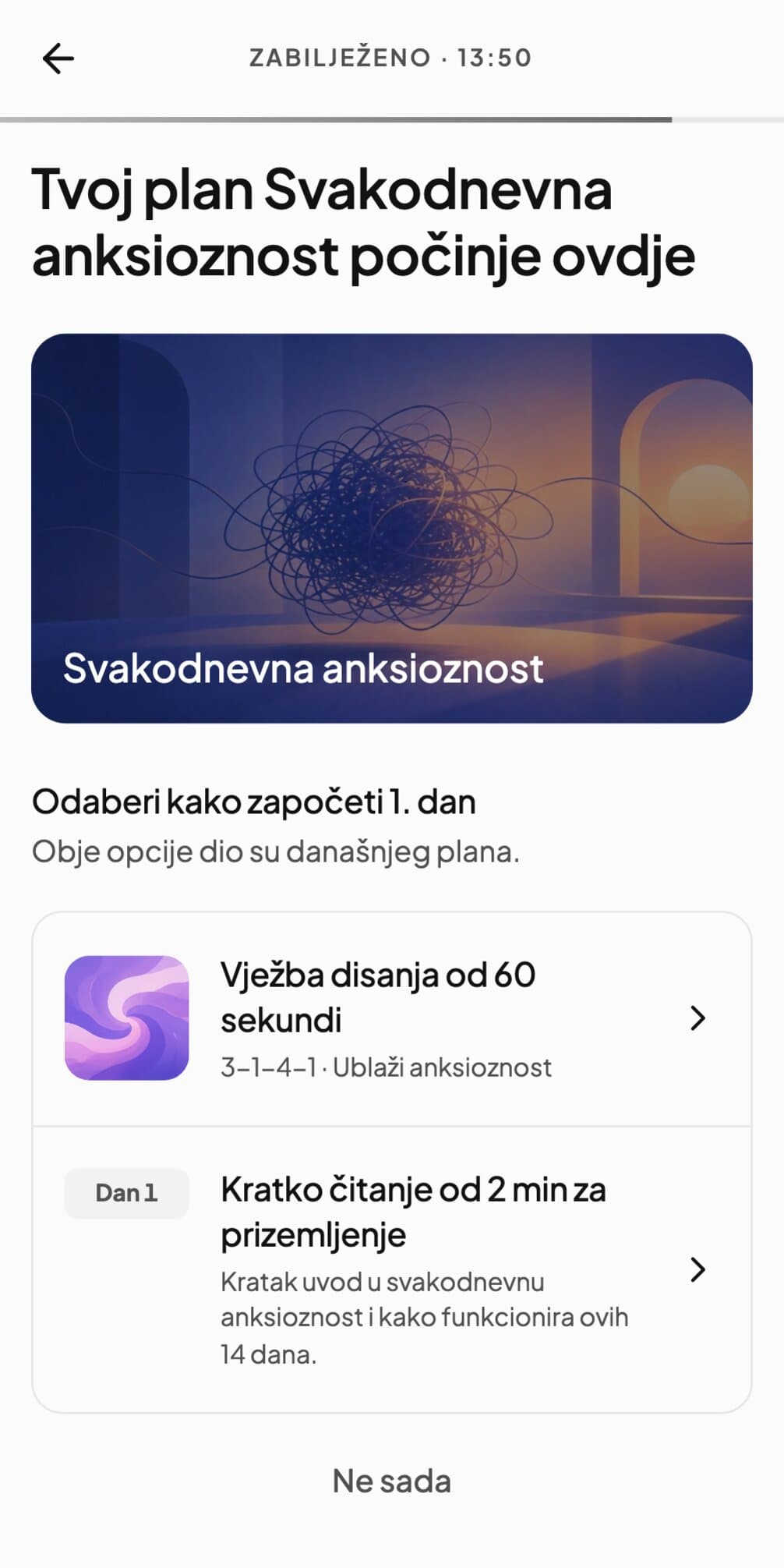 1. dan plana za svakodnevnu anksioznost u Andyju: vježba disanja od 60 sekundi ili dvominutno čitanje za prizemljenje