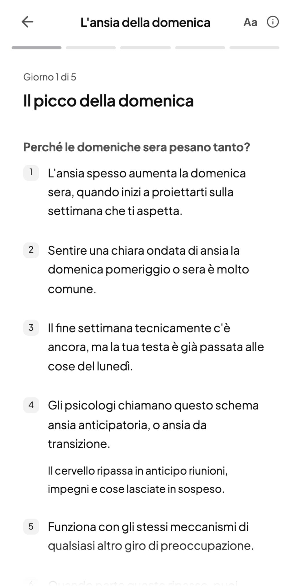 Giorno 1 di 5 del percorso L'ansia della domenica in Andy: Il picco della domenica